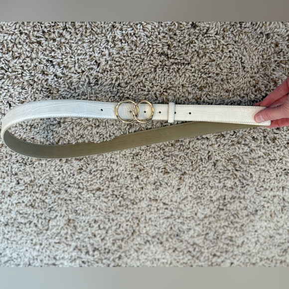 Express Cream Croc Embossed Belt with Gold Buckle - Picture 2 of 4